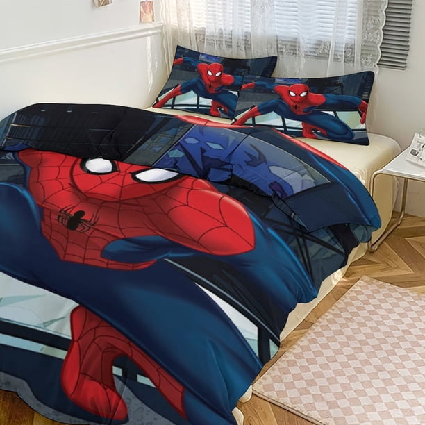 Cartoon Spiderman Kid Boy Room Decor Size Bedding Set for 3 Piece Bedding with 1 Flat Sheet And 2 Pillowcases Twin