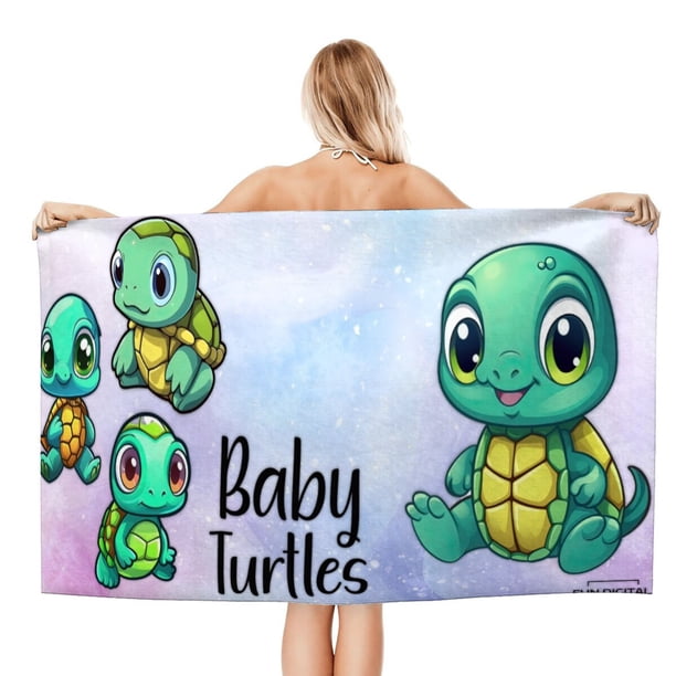 Bebé Tortuga Toalla de playa de secado rápido con diseño temático, regalo para mujeres y niñas, ideal para cumpleaños, fans, amantes de la música, uso en la playa o al aire libre, 78 × 160 cm