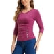 thumbnail image 4 of INSPIRE CHIC Blusa Fruncida para Mujer de Regreso a Clases con Botones Decorativos Cuello en V Manga 3/4 Top de Punto Sólido Púrpura Uva S, 4 of 6