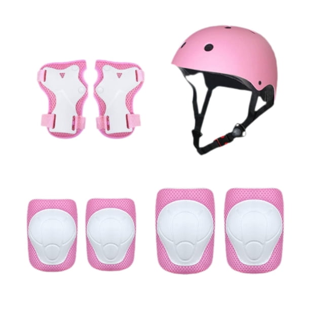 7 PCS Kids Gues de protección contra el casco para bicicletas Conjuntos de equipos de guardia, absorción de choque, codo manual, rodillas para deporte Rosa