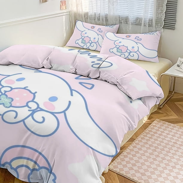 Cartoon Cinnamoroll 3-Piece Bed Set Warm And Comfortable Kawaii Bedding Set Cute Soft Microfiber Bedclothes for Boys Girls Kids