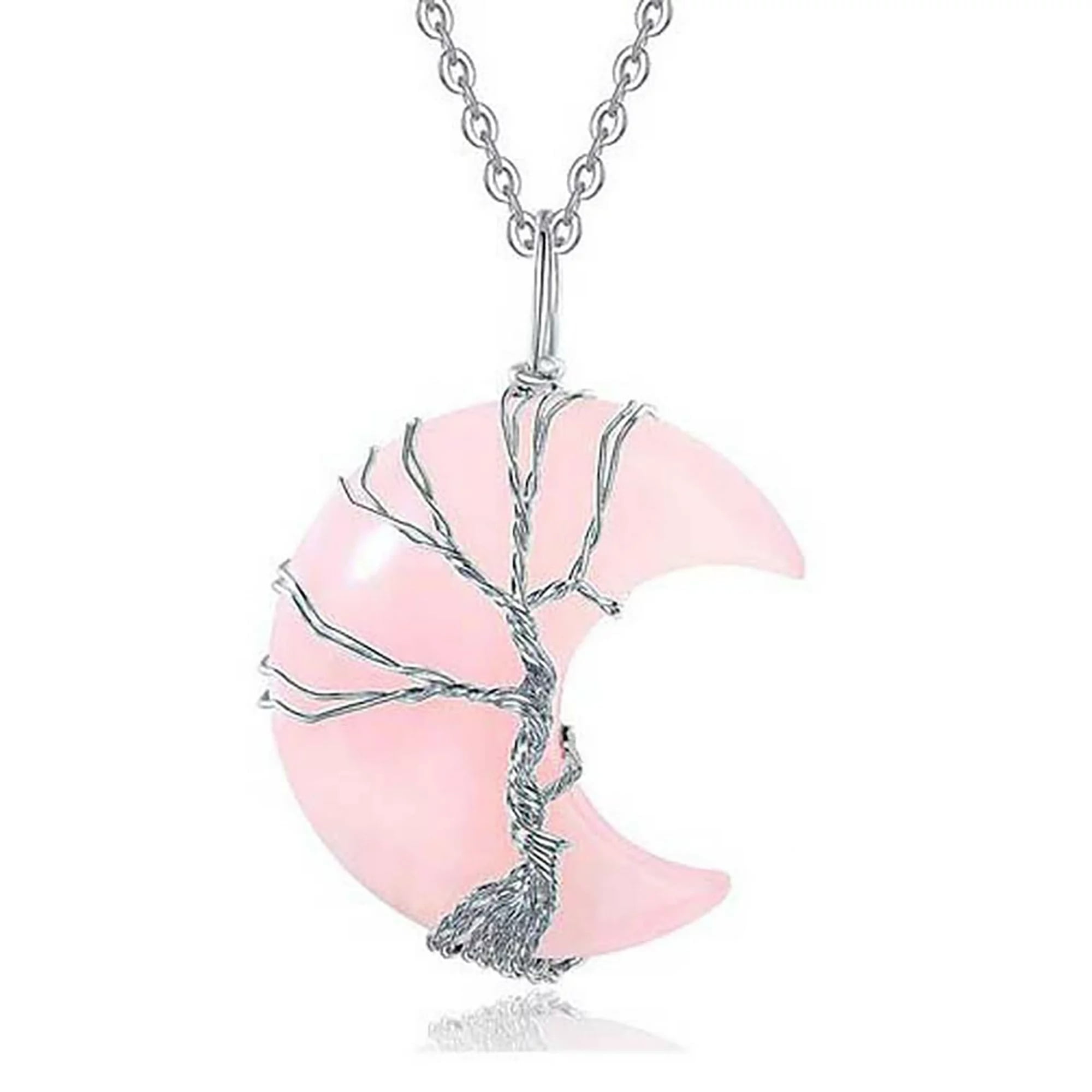 Heshpaws Árbol De La Vida Collar De Collar De Alambre Envuelto De Luna Creciente Colgante De Piedra De La Luna Creciente Colgante,7 Chakra Collar De Joyería De Cristal De Curación Para Mujeres