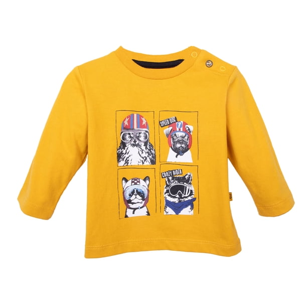 Polera Bebé Niño Manga Larga Estampado Animales Mostaza