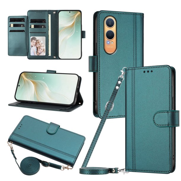 Funda Billetera de Cuero Sintético para OnePlus Nord CE4 Lite 5G, Verde Oscuro
