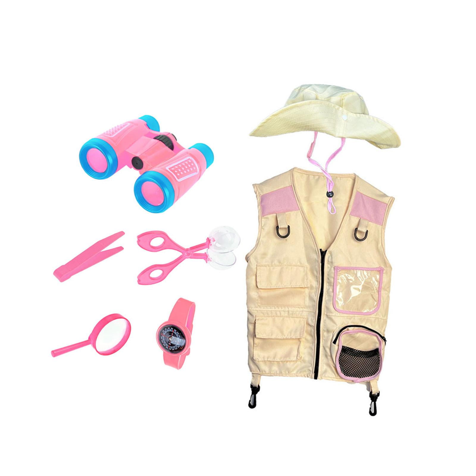 Magideal - Chaleco De Aventura Para Niños, Conjunto De Ropa Para Exteriores Con Sombrero, Chaleco De Carga, Pinzas Y Lupa, Poliéster, Adecuado Para Exploración A Rosa