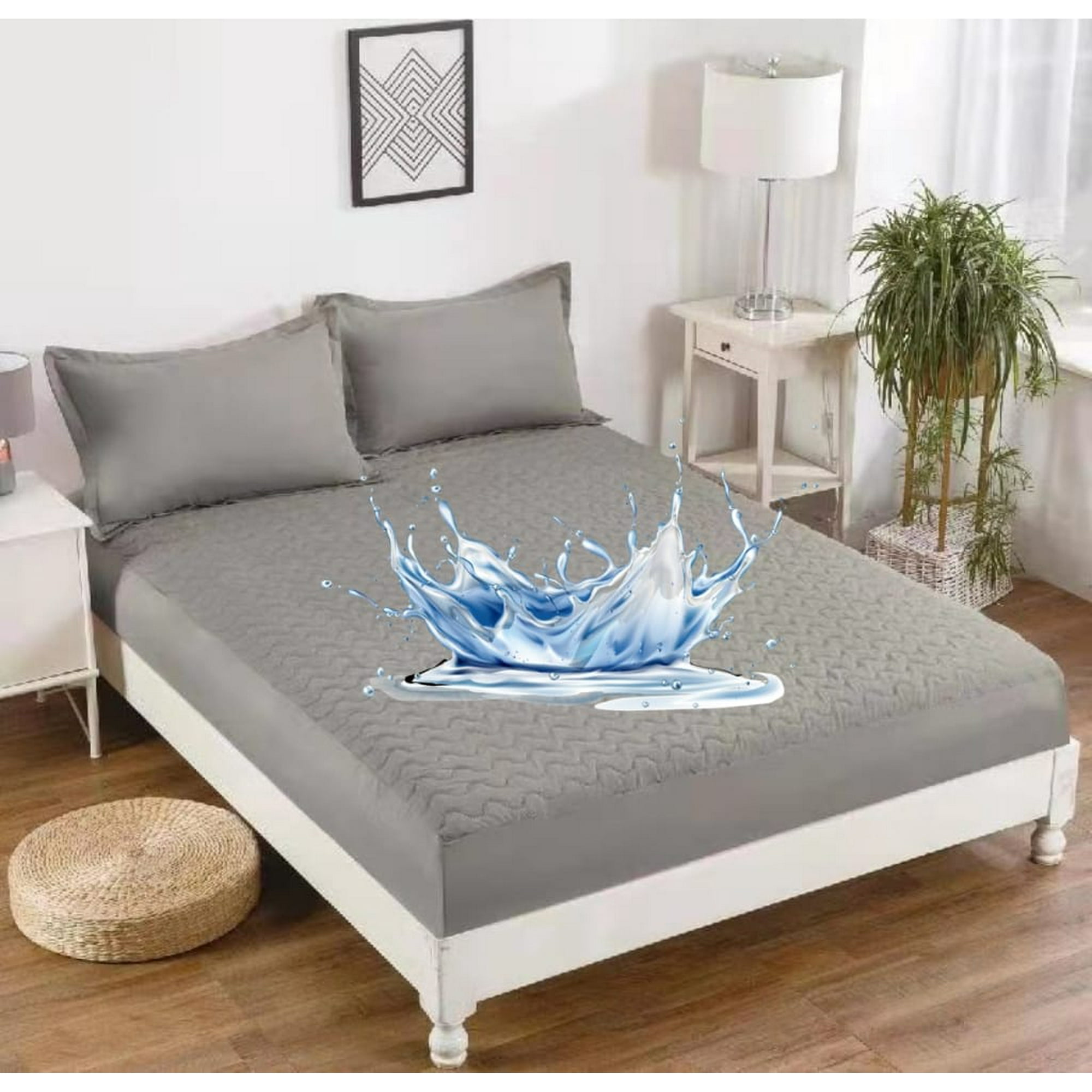 Aladdins Shop - Cubrecolchon Forro Impermeable Para Cama 2 Plazas Color Gris