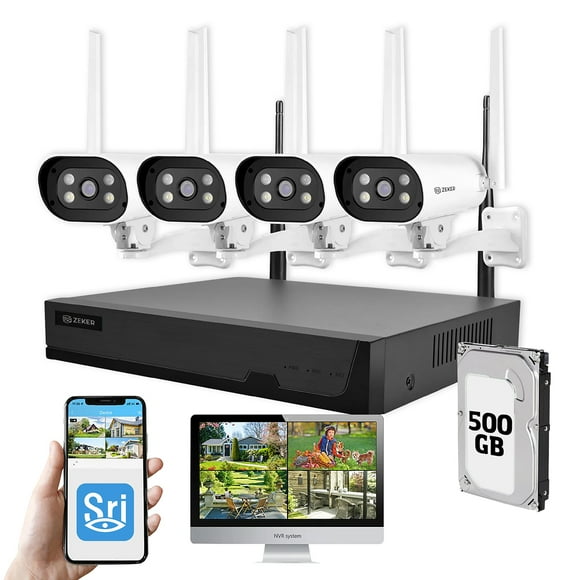 Kit Nvr Camaras Zeker Seguridad 1080p FHD + Disco Duro 500gb