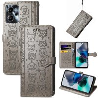 Funda Cartera Foxdock Para Moto G23 , Flip Pu Con Relieve De Gatos Y Perros, Tarjetero Y Soporte