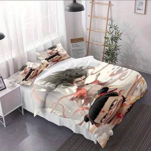 3pcs Ne Zha Poster Duvet Cover Set - Bedding Soft and Durable Material for a Comfortable Bedroom Experience - Includes Quilt Covers and Pillowcases