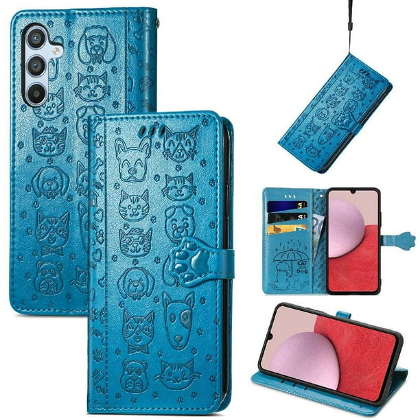 Funda Cartera FOXDOCK para Samsung Galaxy A14 , Flip PU con Relieve de Gatos y Perros, Tarjetero y Soporte
