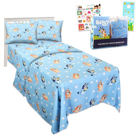 Juego De Ropa De Cama Bluey Cama Individual Sábana Encimera Sábana Bajera Funda De Almohada