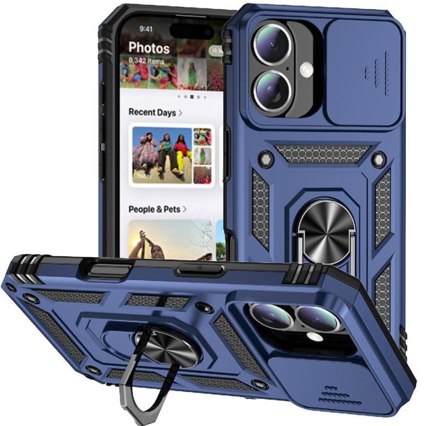 Estuche GANGXUN para iPhone 16 Plus, soporte giratorio 360°, estilo mecánico y magnético