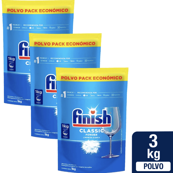 Pack x 3 Detergente Lavavajillas Polvo Finish Pack Económico 1 Kg