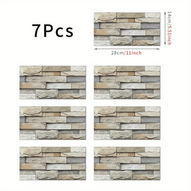 7pcs Imitation Stone Tile Wall Stickers, 3D Vinyl Wallpaper, Self-adhesive Decals , For Home Decoration, For Kitchen Bathroom, 5.5X11 Inch