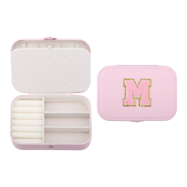 Caja de joyería rectangular de cuero PU REGALWOVEN para mujeres con patrón de letras, organizador de joyas de una sola capa M