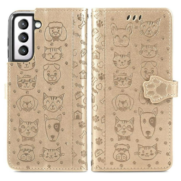 Funda Cartera FOXDOCK para Samsung Galaxy S22 Plus , Flip PU con Relieve de Gatos y Perros, Tarjetero y Soporte