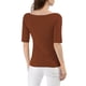 thumbnail image 3 of INSPIRE CHIC Camisetas de Mujer para Regreso a Clases con Cuello de Barco, Mangas Medias, Ajustadas, para Capas, Camiseta Suave, Talla S, Marrón, 3 of 8
