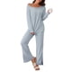 thumbnail image 1 of INSPIRE CHIC Conjunto de salón de punto acanalado para mujer con hombros descubiertos, pijama de 2 piezas de manga larga con pantalones de abertura lateral M Azul, 1 of 6