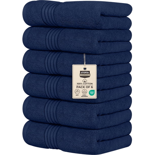 Toallas de mano Utopia Towels de 6 piezas de primera calidad, 100% algodón, azul marino