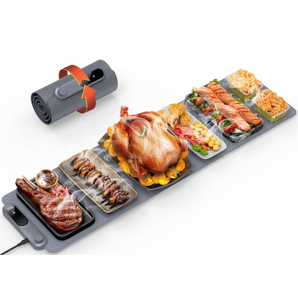 Alfombrilla FEPPO para calentar alimentos, extralarga, 42 x 12 cm, con temporizador y control de tem