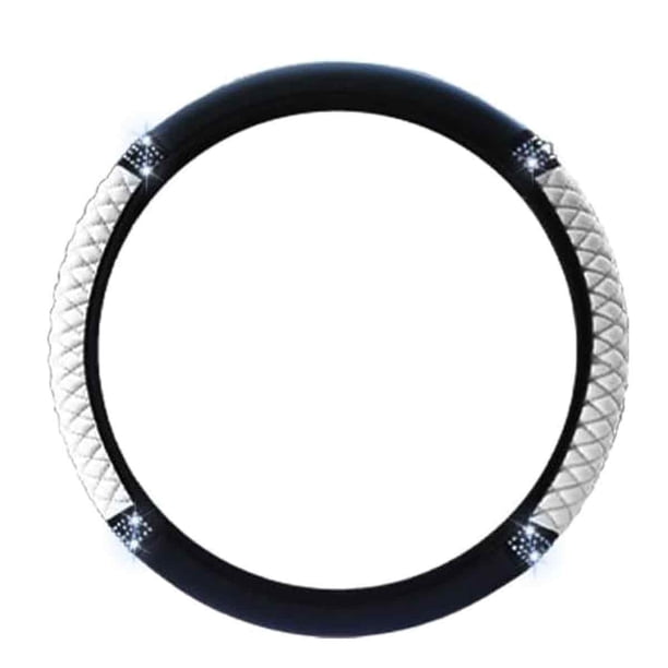 Funda para volante de coche con diamantes de imitación en color tridimensional bordados en cuero sin anillo interior, adecuada para mujeres de 14,5 a 15 pulgadas
