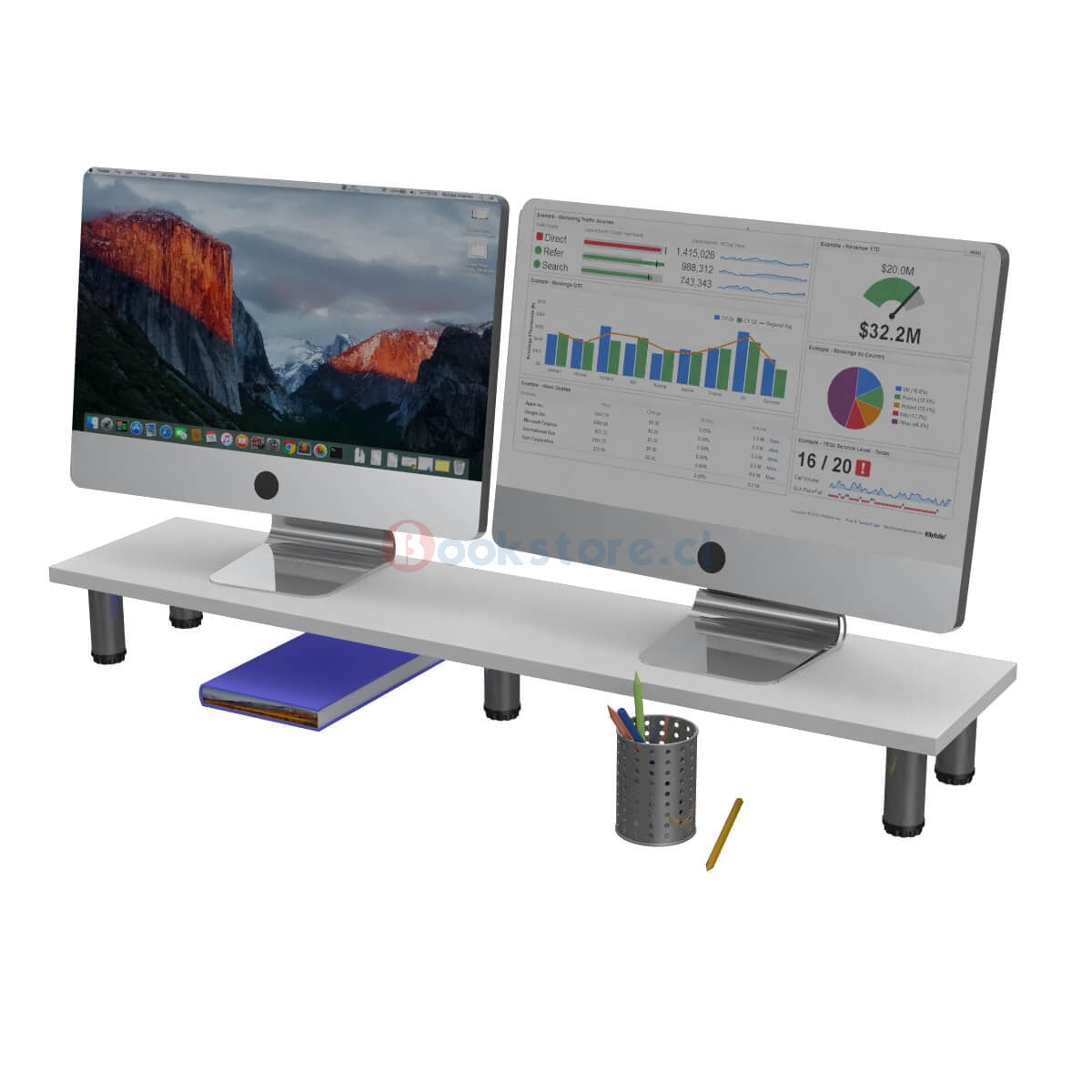 Bookstore - Base Para Monitor Doble - Blanco
