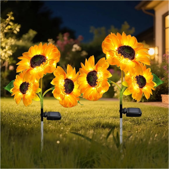MMHF Luces solares de estaca para jardín con 2 unidades y 3 girasoles LED