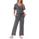 thumbnail image 1 of INSPIRE CHIC Conjunto de Pijama para Mujer de Punto Acanalado con Manga Corta, Parte Superior con Abertura Lateral y Pantalones, Conjunto de Dos Piezas para Estar en Casa con Bolsillos M Gris Oscuro, 1 of 5