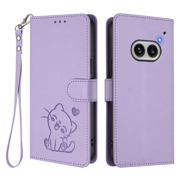 Nothing Phone 2A Funda Billetera de Gato, Lila Claro