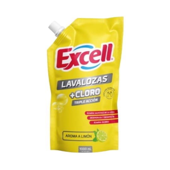 Lavalozas + Cloro Triple Acción Limón 1000 ml Excell