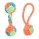 thumbnail image 1 of Paquete de 2 juguetes de tira y afloja para perros de raza pequeña, pelota con cuerda, cuerda con pelota para perros pequeños y medianos, juguete con pelota y cuerda para perros., 1 of 5