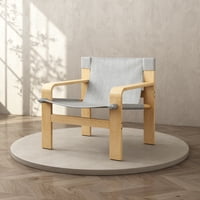 M&Ms - Detachable And Washable Oak Accent Chair Wide Armrest Mid-Century Lounge Chair Linen Fabric Armchair & Solid Wood Frame For Living Room, Bedroom, Balcony,(Light Grey)