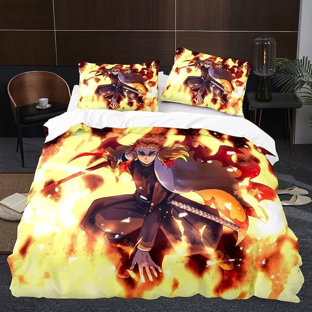 Anime Demon Slayer Cover 3 Piece Bedding SetTeen Comfortable Cover Set Super Soft Cover with Pillowcase
