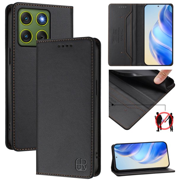 Funda Billetera con Soporte para Motorola Edge 70 5G Bloqueo RFID Plegable Negro