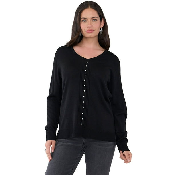 Sweater Mujer Tachas Color Negro Corona