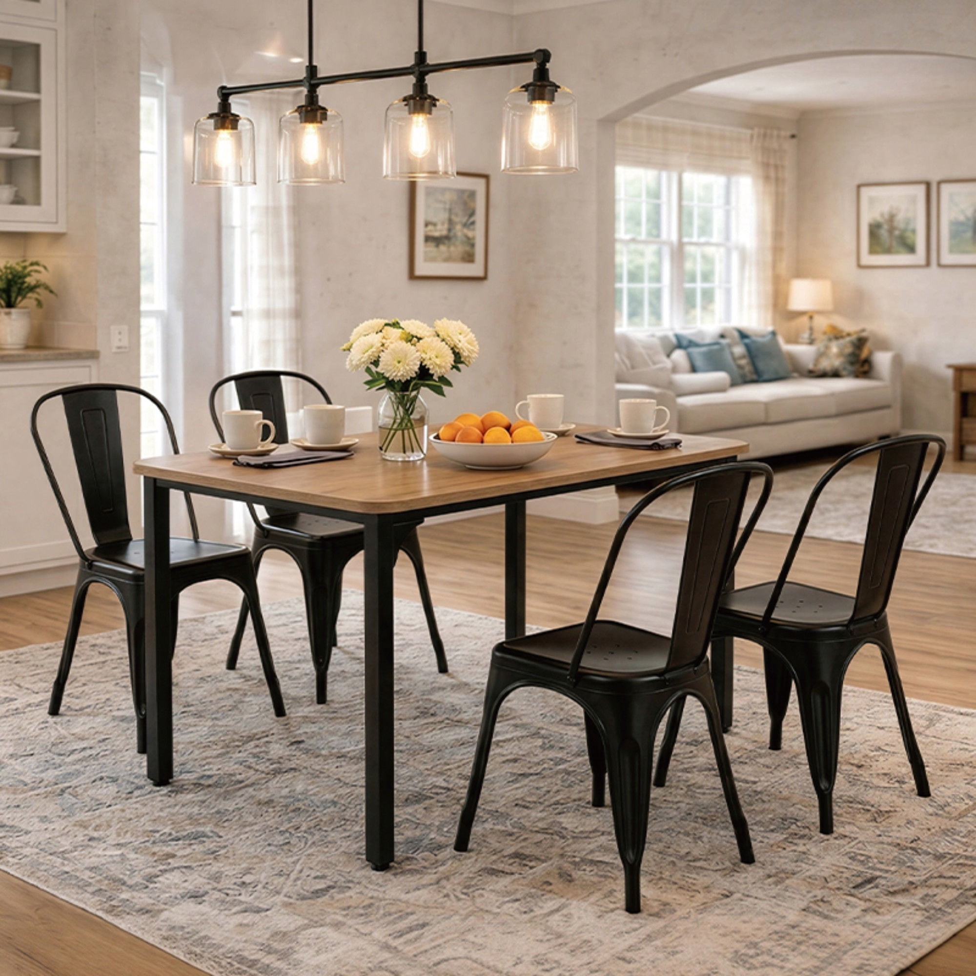 Juego de Comedor 4 Sillas Tolix Mesa Rectangular Industrial 120x80x75 Cm