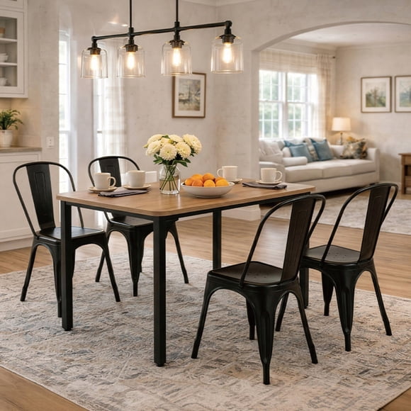 Juego de Comedor 4 Sillas Tolix Mesa Rectangular Industrial 120x80x75 Cm