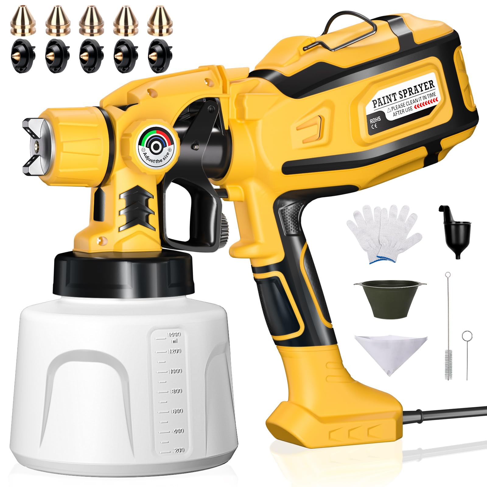 Cosyjazz - Pulverizador De Pintura 1200 W Hvlp 1400 Ml 5 Boquillas