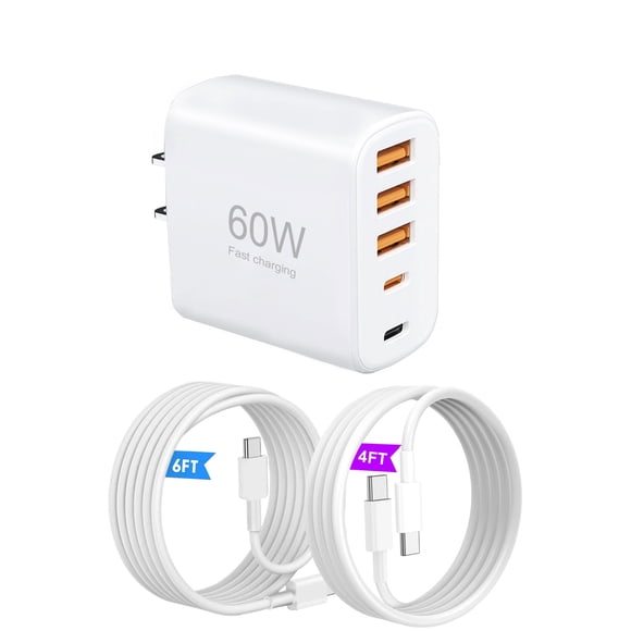 Cargador USB‑C FDHJGFTR 60 W 2 puertos USB‑C + 3 puertos USB‑A + Cables