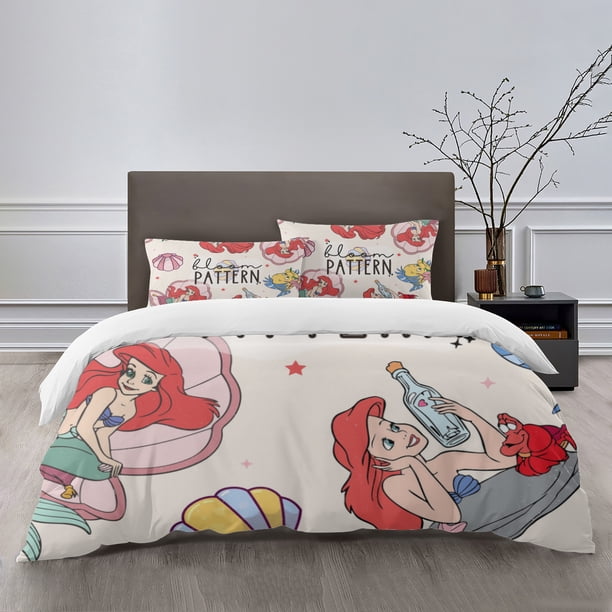 Ariel Bedding Sets Bed Cartoon Duvet Cover Lightweight 3 Piece Bet Sets for Kids Boys Girls