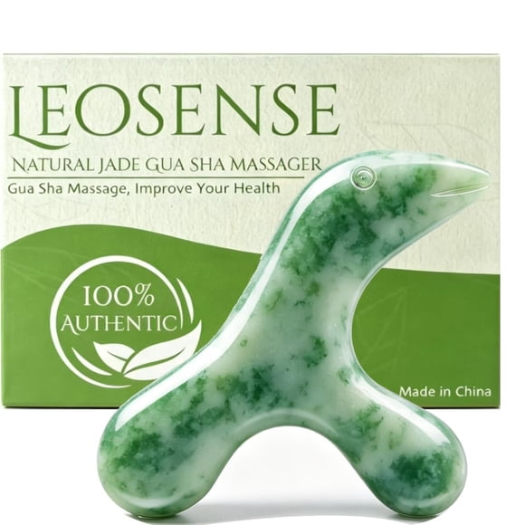 Masajeador LEOSENSE de Jade Nefrita Natural (10 × 6 × 1,6 cm) – Herramienta Gua Sha