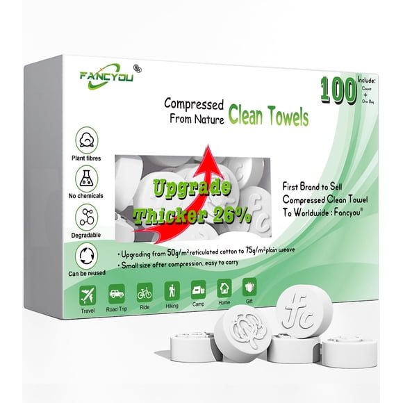 Toalla comprimida Fancyou 100% de fibra vegetal biodegradable (100)
