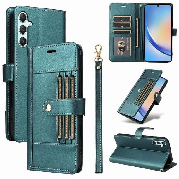 FOXDOCK Funda tipo Cartera para Samsung Galaxy A34 5G – Cubierta de Cuero PU con Múltiples Ranuras, Bolsillo para Efectivo y Correa de Muñeca