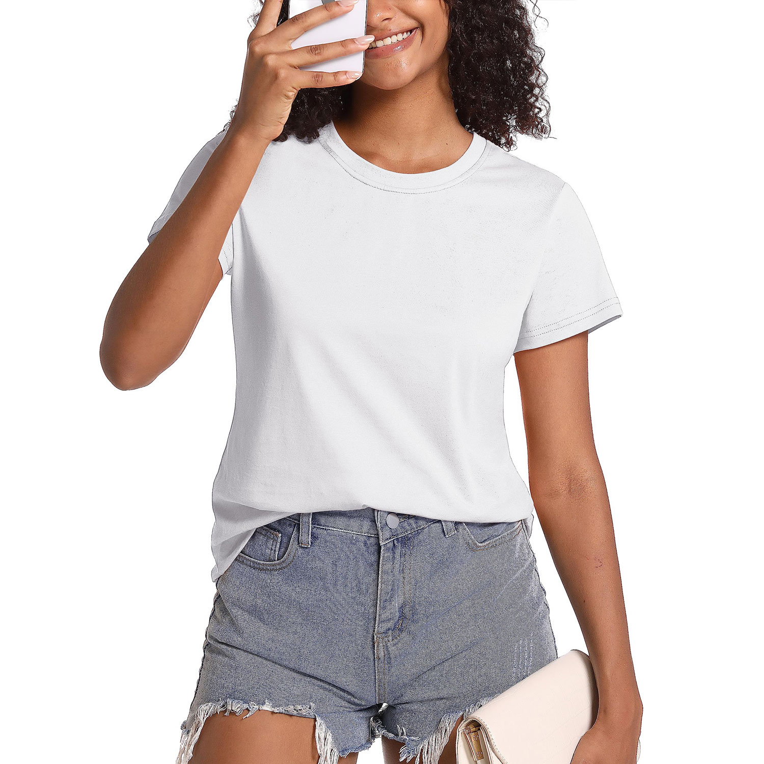 Malltradecl - Camiseta Básica Manga Corta Con Bambú Mujer Blanco