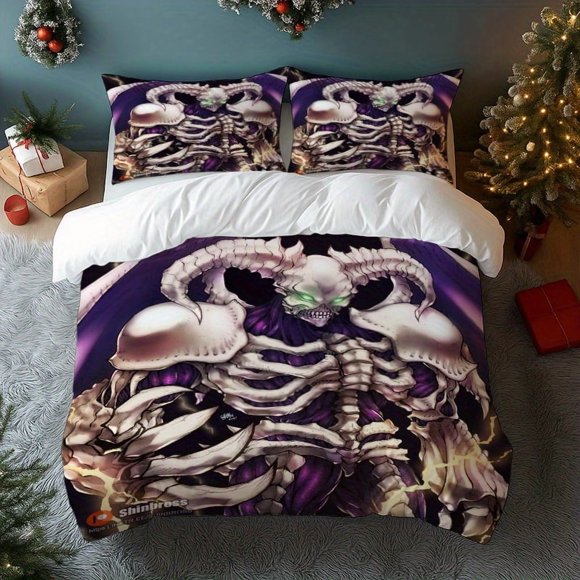 3pcs D-M Purple Demon Skull Printed Card Game Bedding Set Duvet Cover + 2 Pillowcases