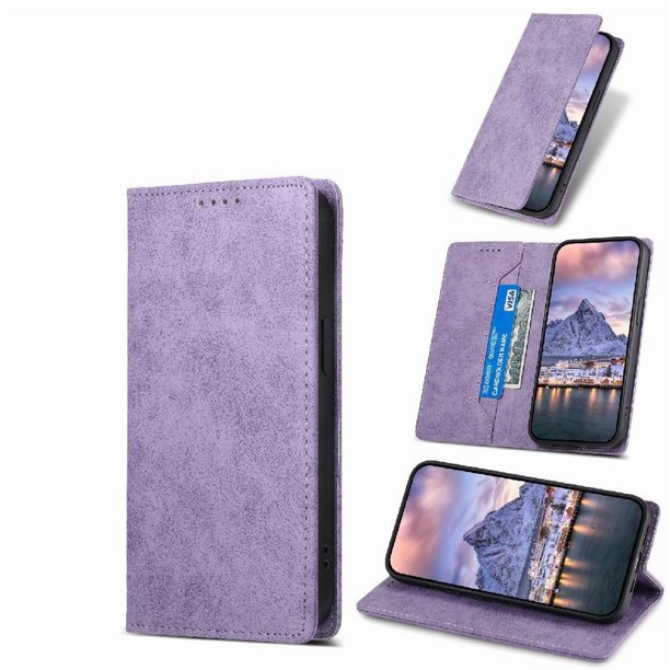 Funda tipo cartera con bloqueo RFID para Xiaomi 15 Pro Con tapa abatible, portatarjetas, cierre magnético, TPU y soporte Morado