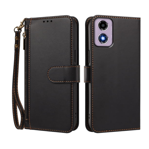 Funda Tipo Billetera para Motorola Moto E14 4G con Soporte y Bolsillo con Cierre Negro