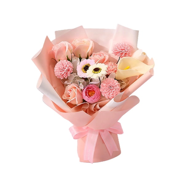 Ramo de flores de jabón, artesanías, decoración de dormitorio, jabón de baño, flor Artificial para bodas, vacaciones, Acción de Gracias, esposa, mamá Rosa