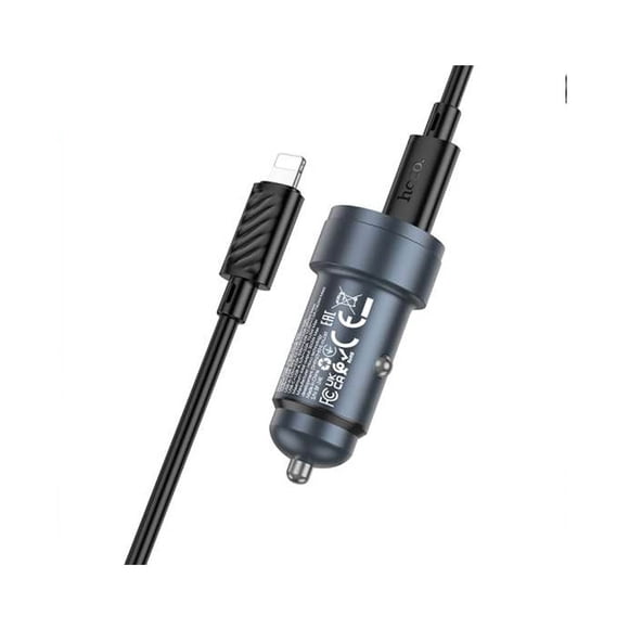Cargador De Auto Hoco Z57a Doble Puerto Usb-c Cable Para Lightning