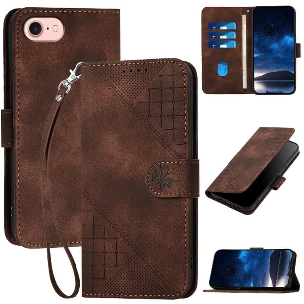 Funda Flip Premium Fibra de Carbono para iPhone 16e con Soporte y Cierre Marrón